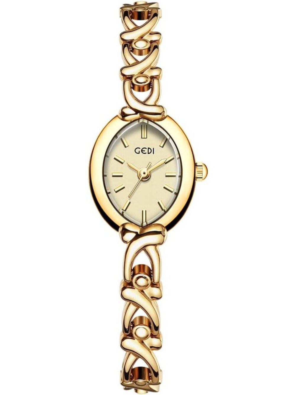 Womens Gold Analog Quartz Alloy Steel Oval Roman Numeral Number Bracelet Watch